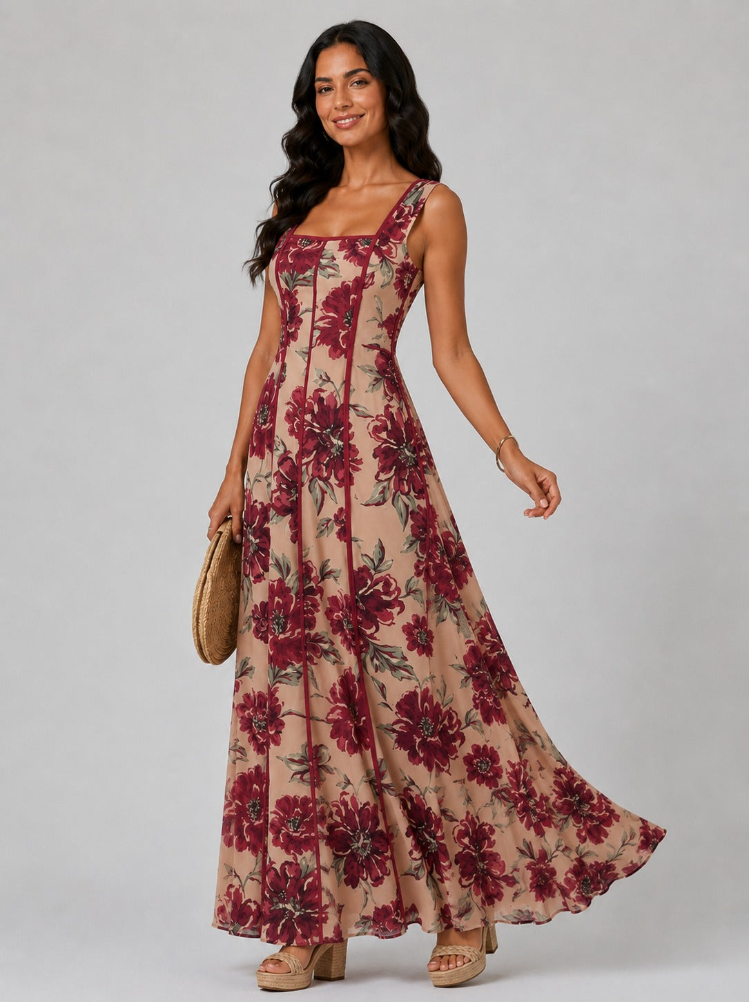 Kelley | Women’s Floral Corset Sleeveless Flowy Maxi Dress