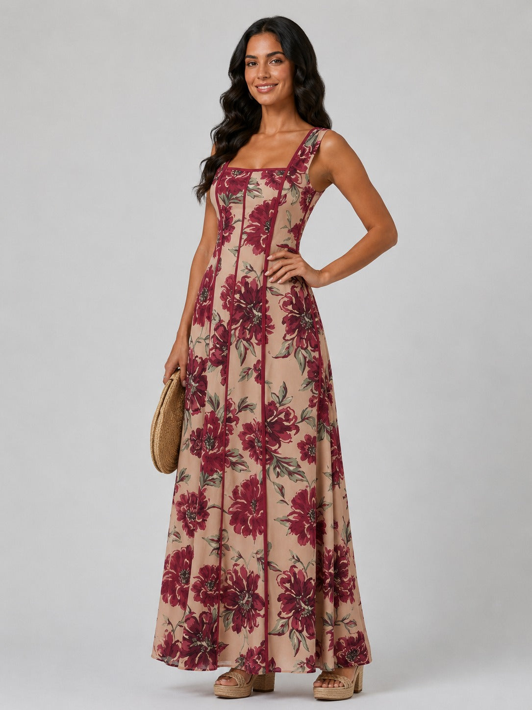 Kelley | Women’s Floral Corset Sleeveless Flowy Maxi Dress