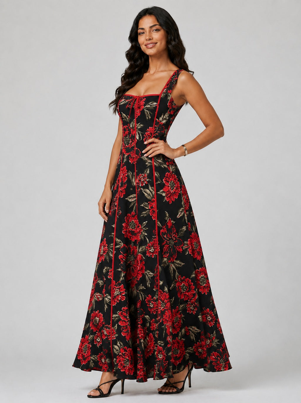 Kelley | Women’s Floral Corset Sleeveless Flowy Maxi Dress