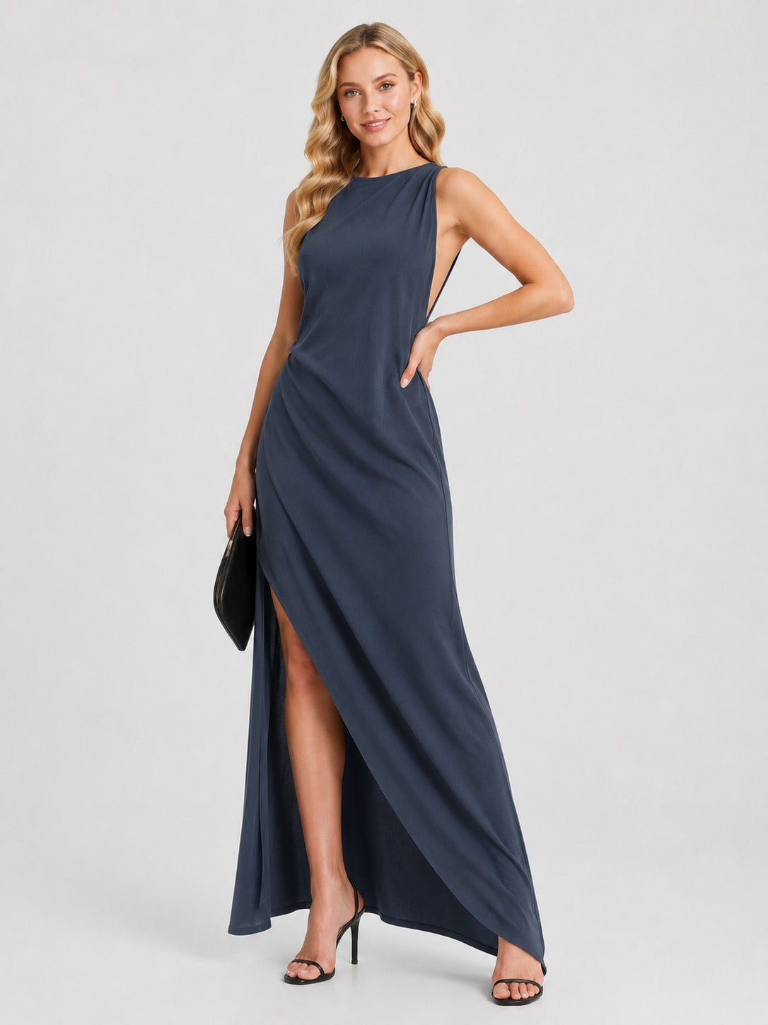 Kiersten | Women’s Draped Sleeveless High Slit Maxi Dress