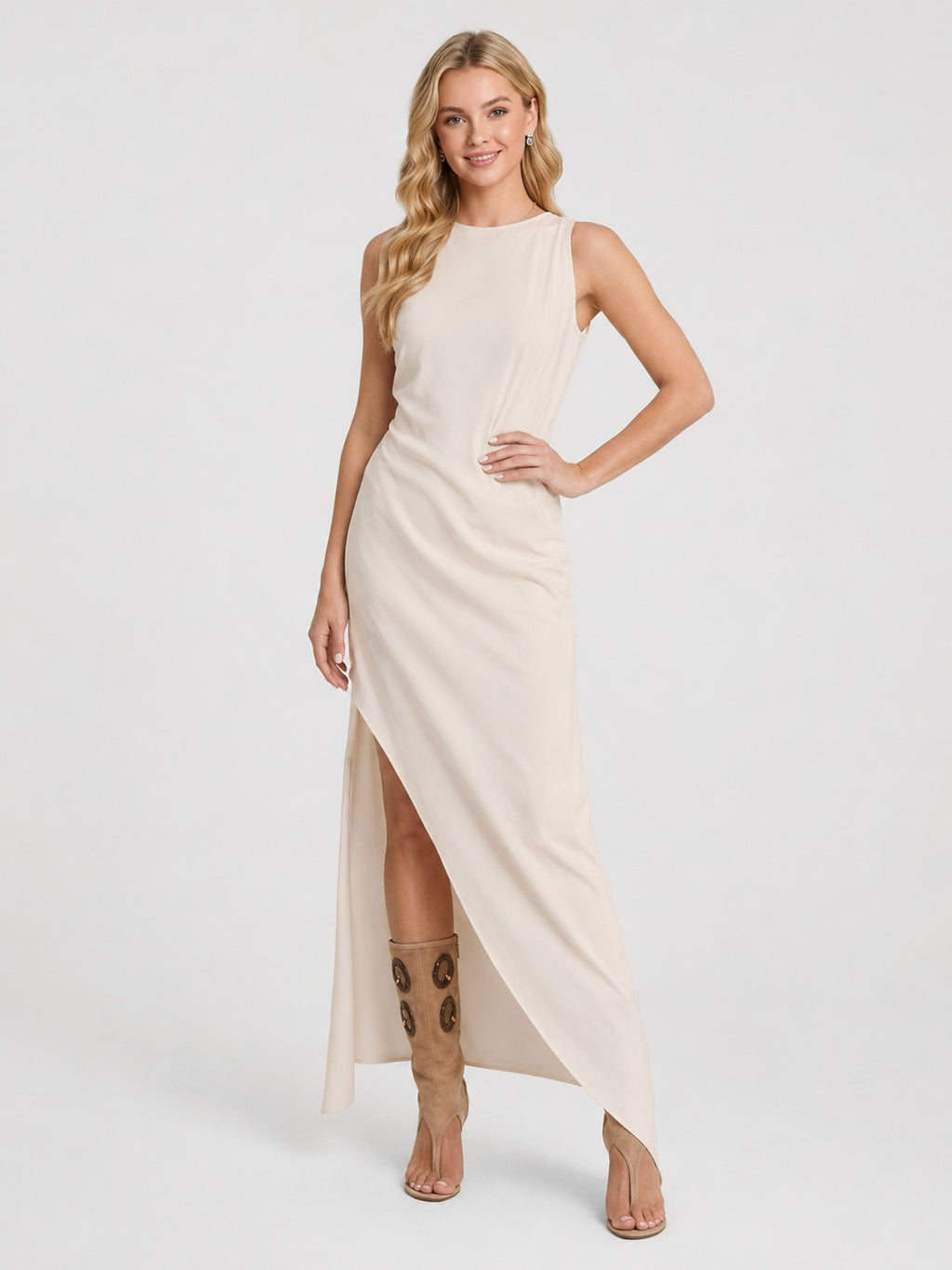 Kiersten | Women’s Draped Sleeveless High Slit Maxi Dress