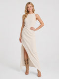 Kiersten | Women’s Draped Sleeveless High Slit Maxi Dress