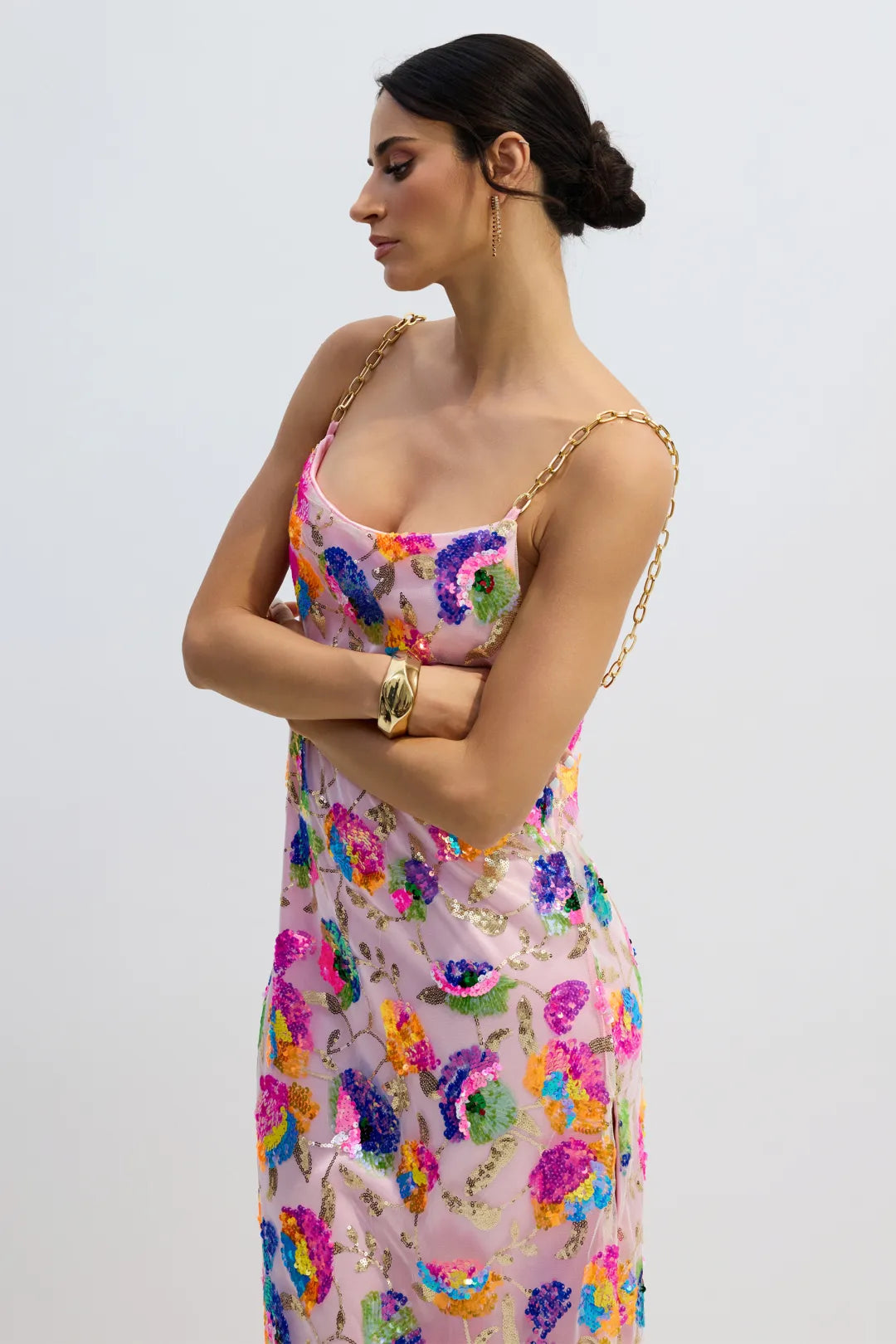 Kira | Women’s Floral Sequin Backless High Slit Maxi Dress