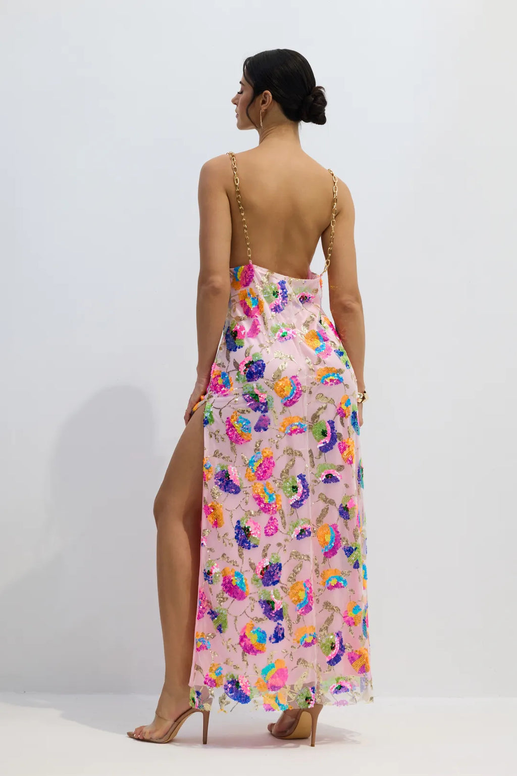Kira | Women’s Floral Sequin Backless High Slit Maxi Dress
