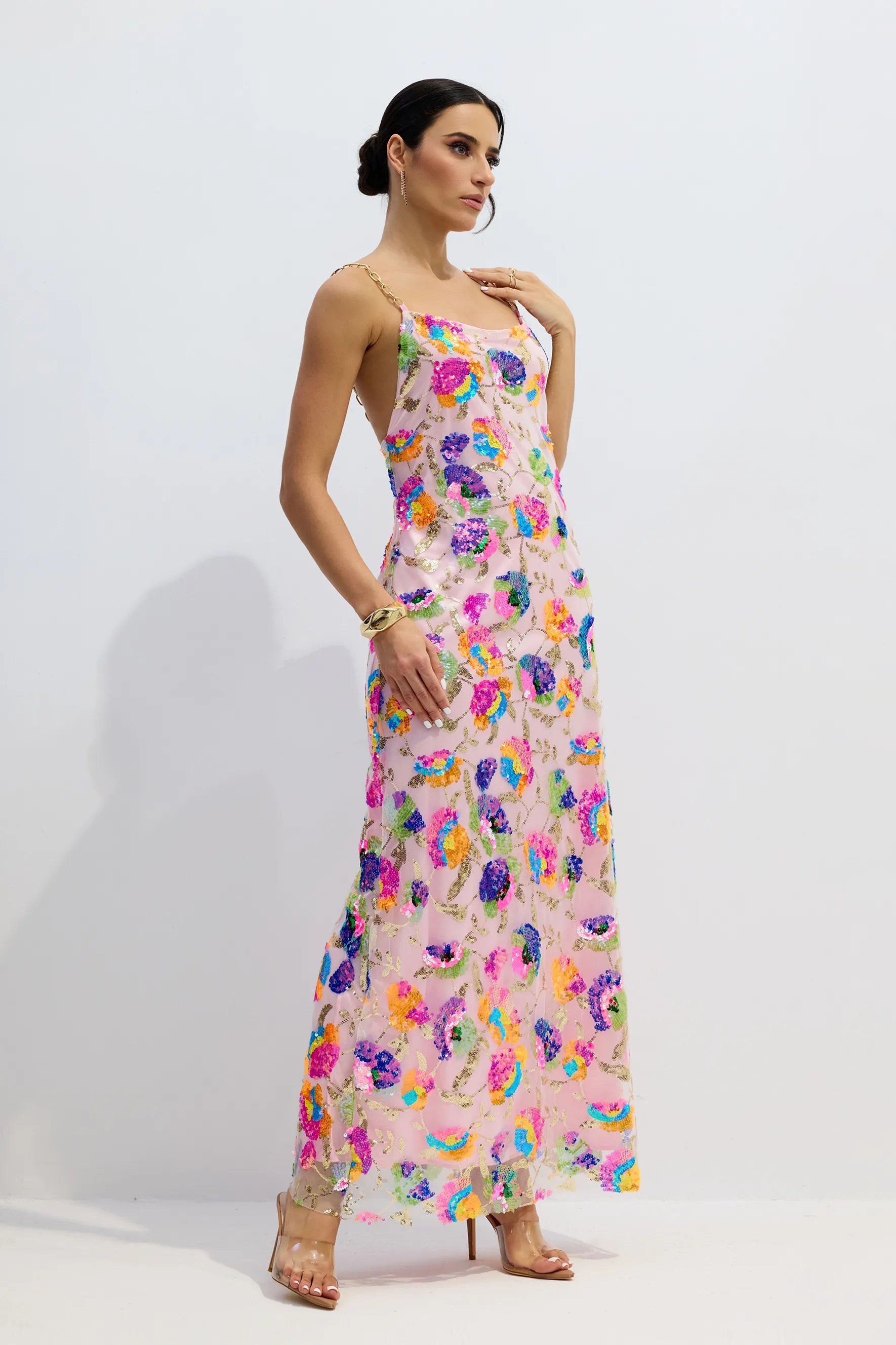 Kira | Women’s Floral Sequin Backless High Slit Maxi Dress