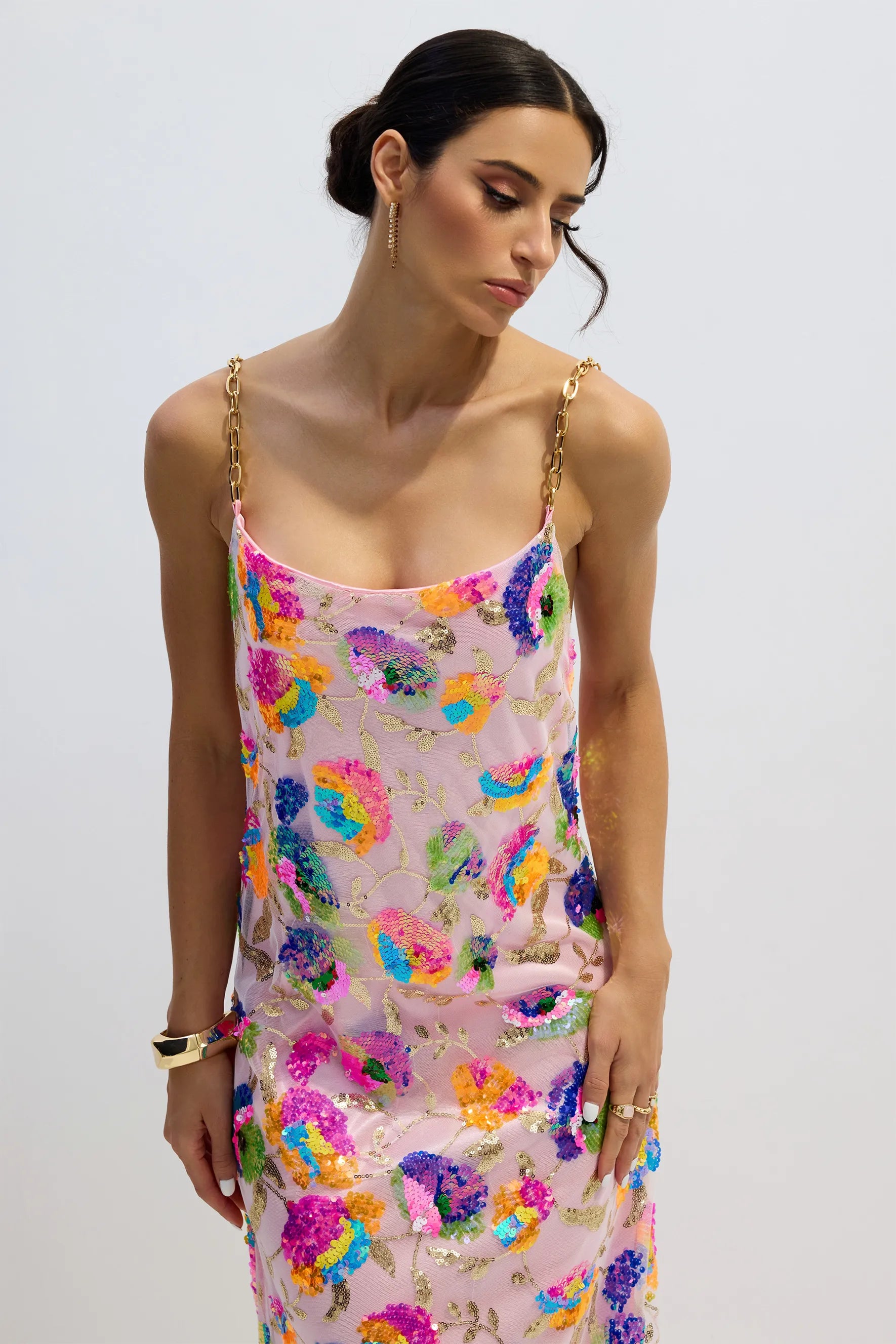Kira | Women’s Floral Sequin Backless High Slit Maxi Dress