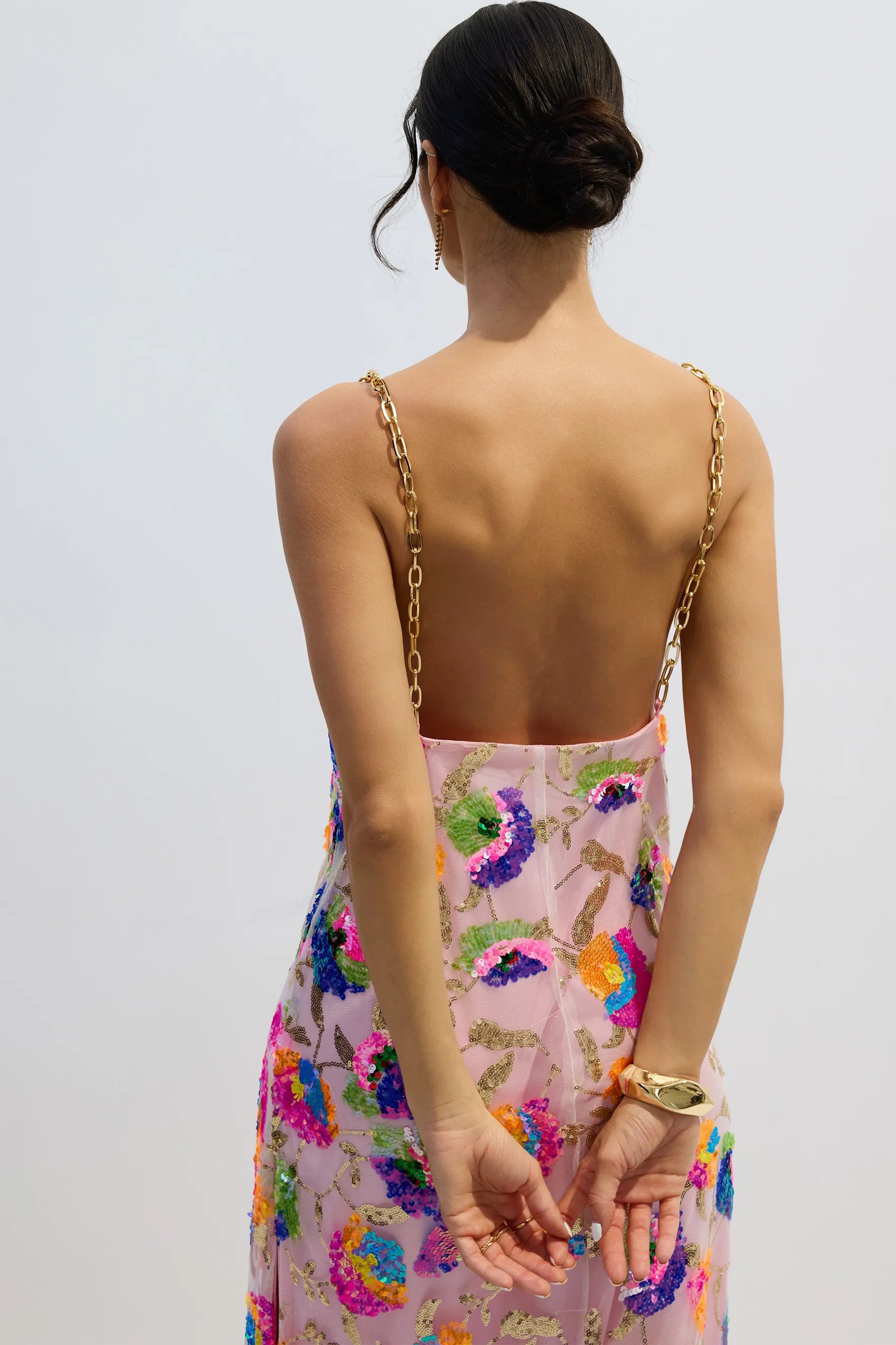 Kira | Women’s Floral Sequin Backless High Slit Maxi Dress