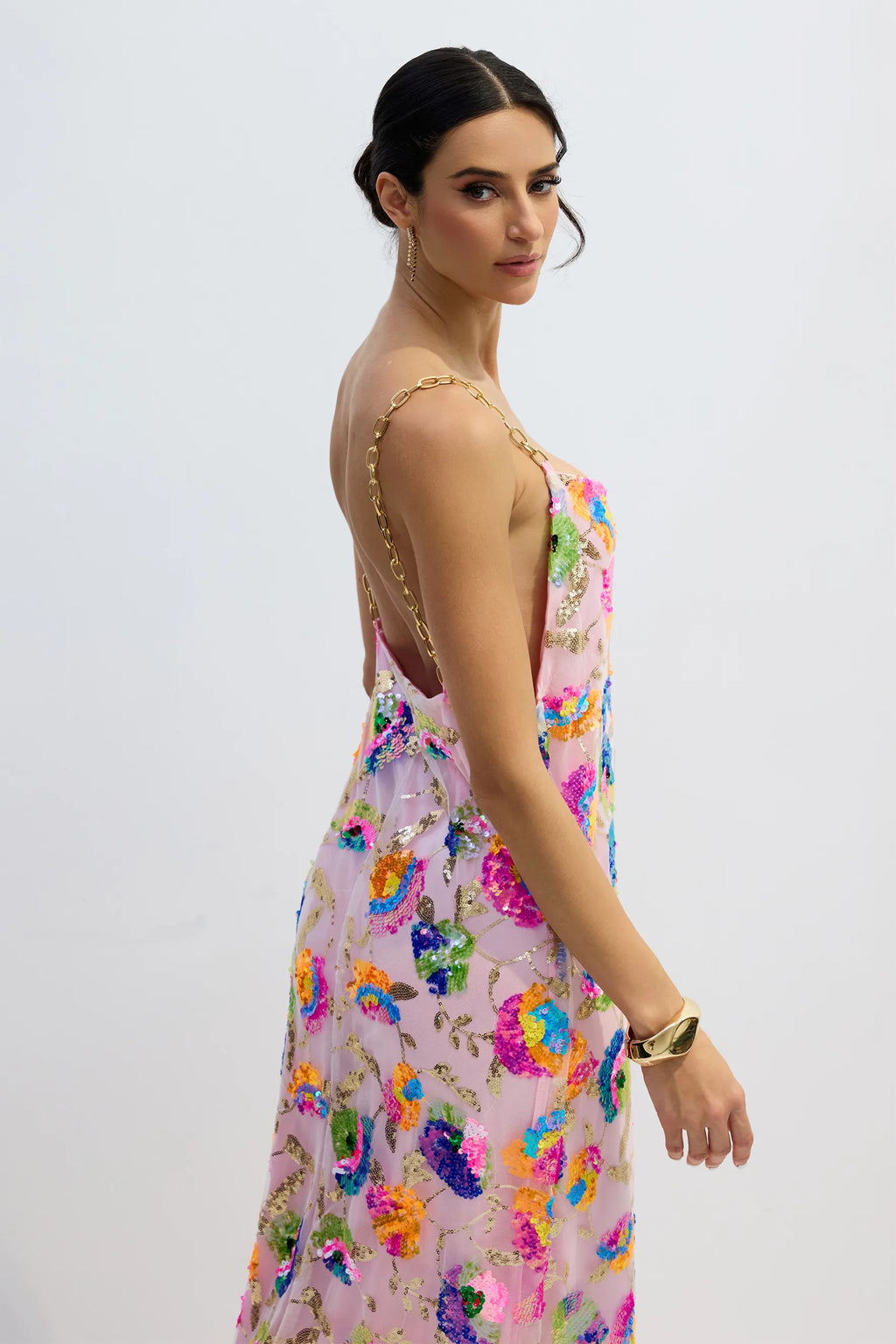 Kira | Women’s Floral Sequin Backless High Slit Maxi Dress