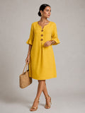 Kristin | Women’s V Neck Flutter Sleeve Button Midi Dress