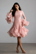 Lara | Women’s Long Sleeve Flared Round Neck Knee Length Dress