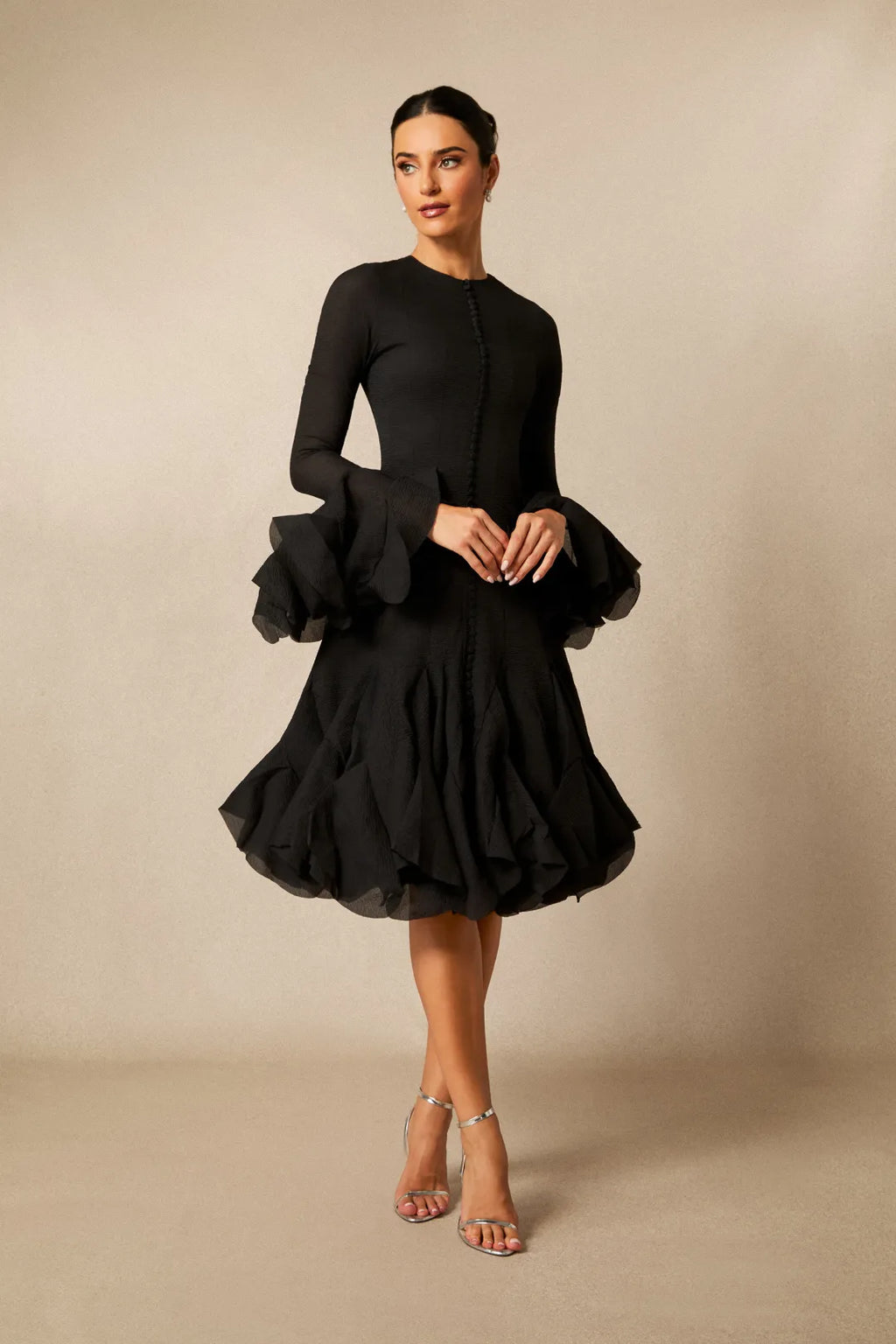 Lara | Women’s Long Sleeve Flared Round Neck Knee Length Dress