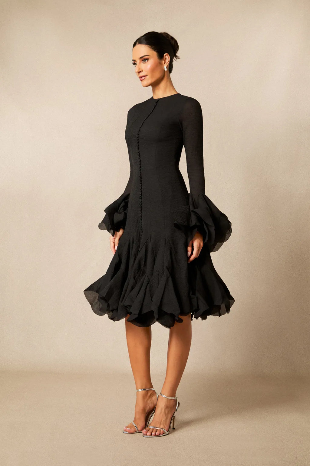 Lara | Women’s Long Sleeve Flared Round Neck Knee Length Dress