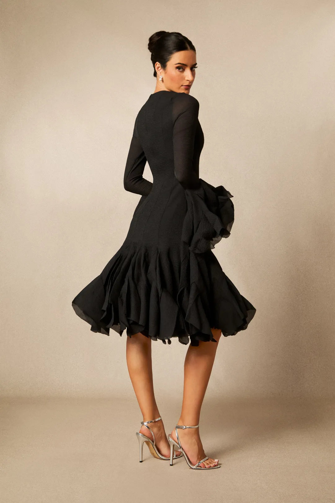 Lara | Women’s Long Sleeve Flared Round Neck Knee Length Dress