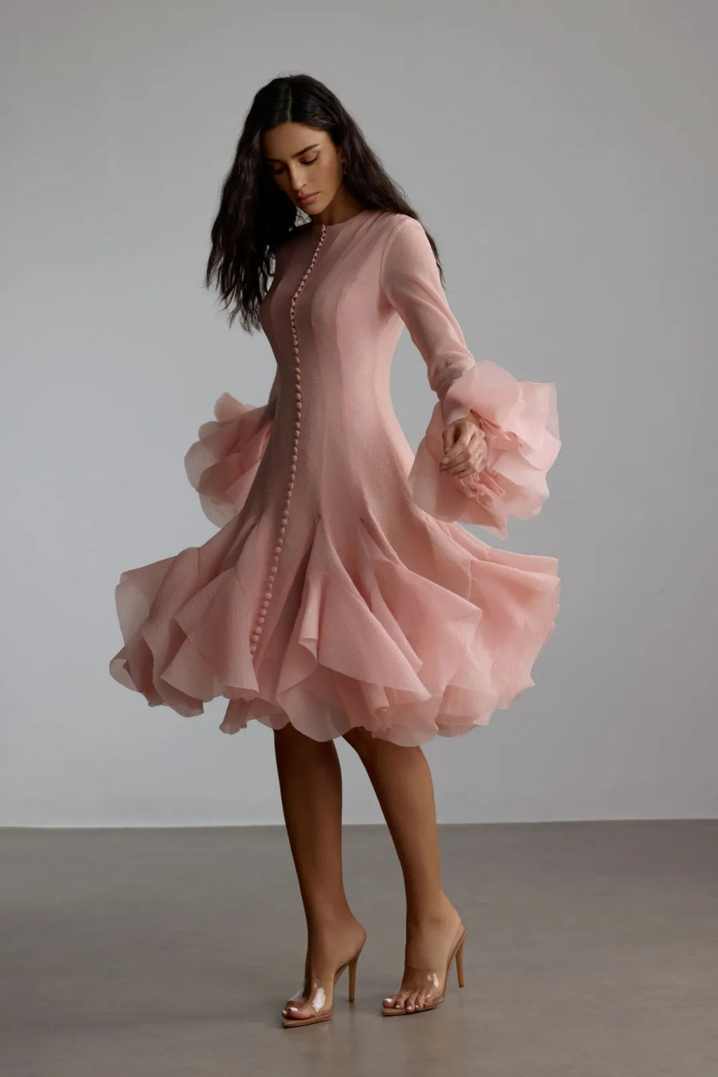 Lara | Women’s Long Sleeve Flared Round Neck Knee Length Dress