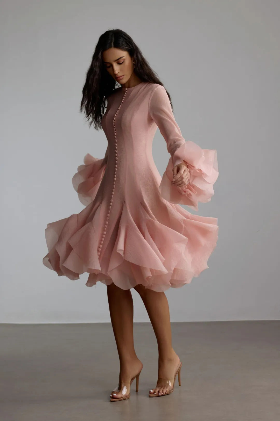 Lara | Women’s Long Sleeve Flared Round Neck Knee Length Dress