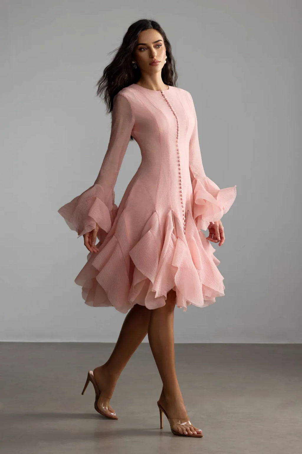 Lara | Women’s Long Sleeve Flared Round Neck Knee Length Dress