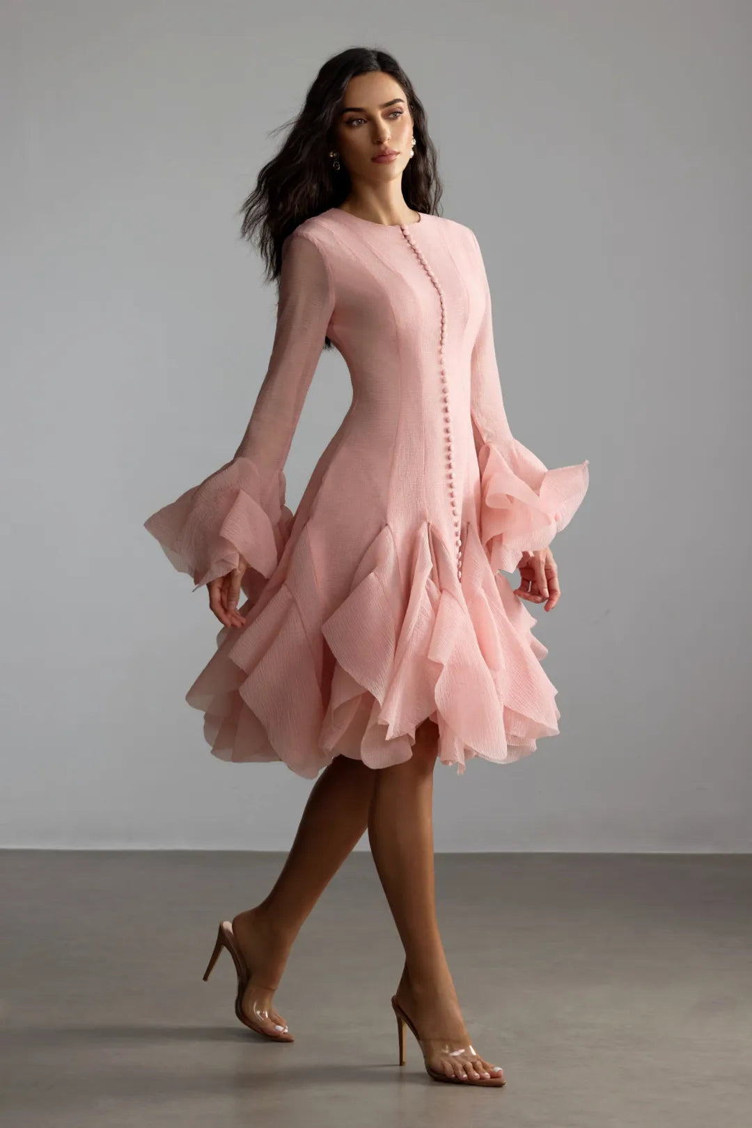 Lara | Women’s Long Sleeve Flared Round Neck Knee Length Dress