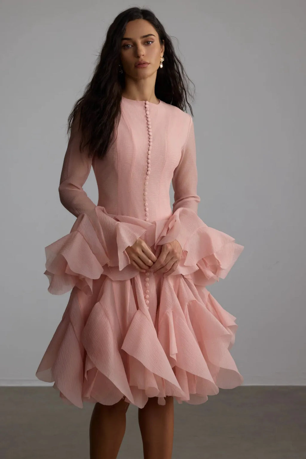 Lara | Women’s Long Sleeve Flared Round Neck Knee Length Dress