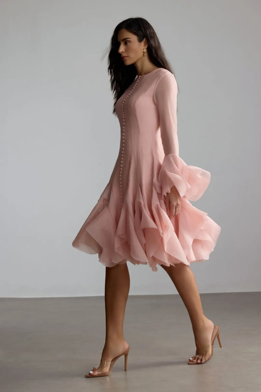 Lara | Women’s Long Sleeve Flared Round Neck Knee Length Dress