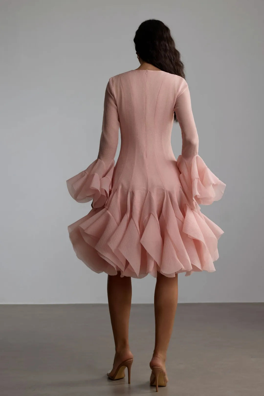 Lara | Women’s Long Sleeve Flared Round Neck Knee Length Dress