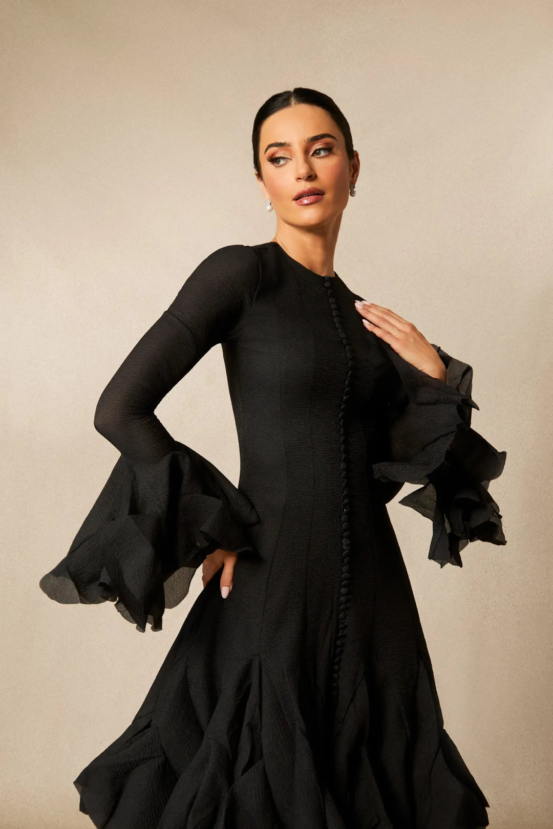Lara | Women’s Long Sleeve Flared Round Neck Knee Length Dress