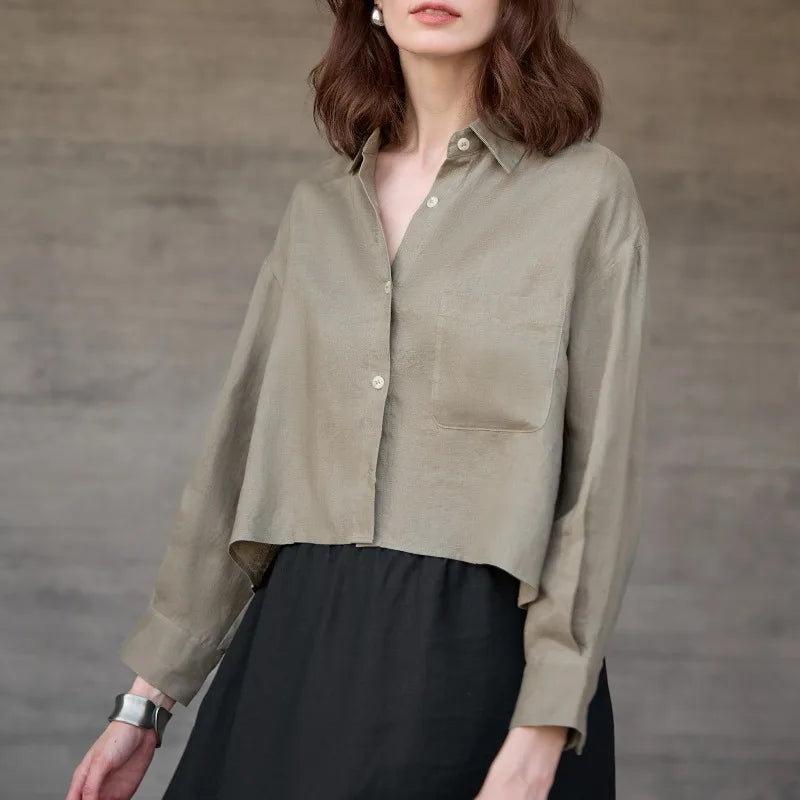 Lavinia | Women's Chest Pocket Collared Long Sleeve Shirt
