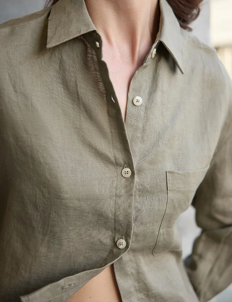 Lavinia | Women's Chest Pocket Collared Long Sleeve Shirt
