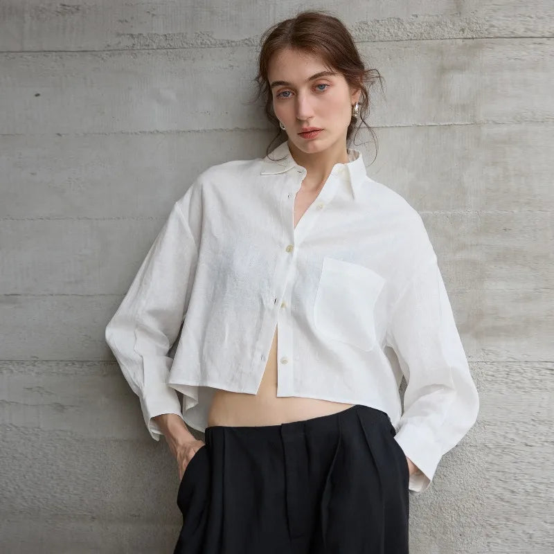 Lavinia | Women's Chest Pocket Collared Long Sleeve Shirt