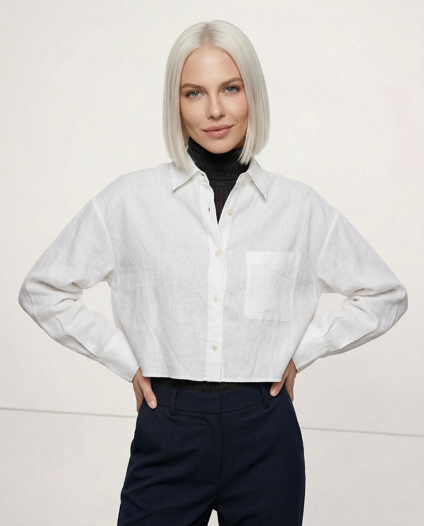 Lavinia | Women's Chest Pocket Collared Long Sleeve Shirt