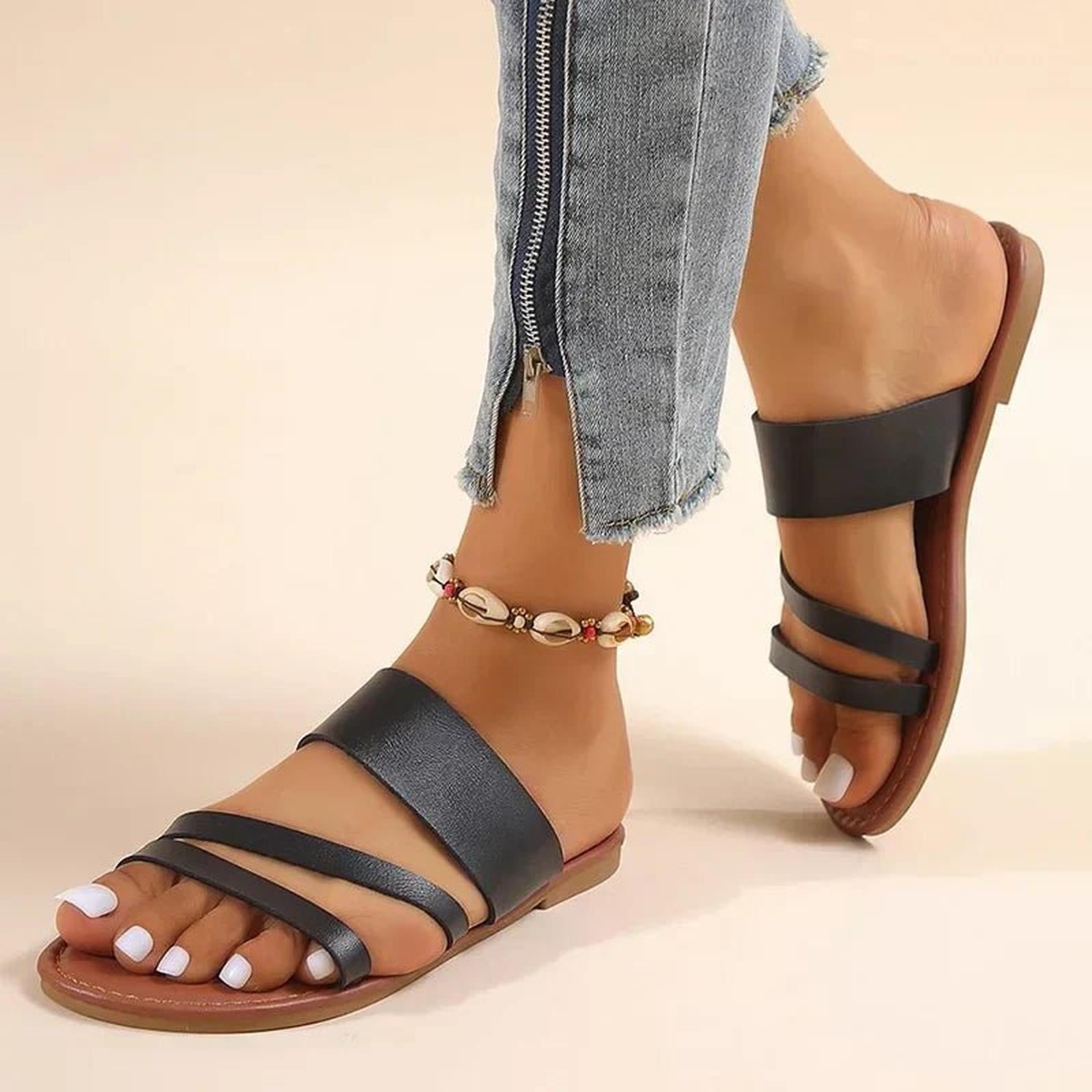Leanna | Women's Multi-Strap Open Toe Slip On Slides