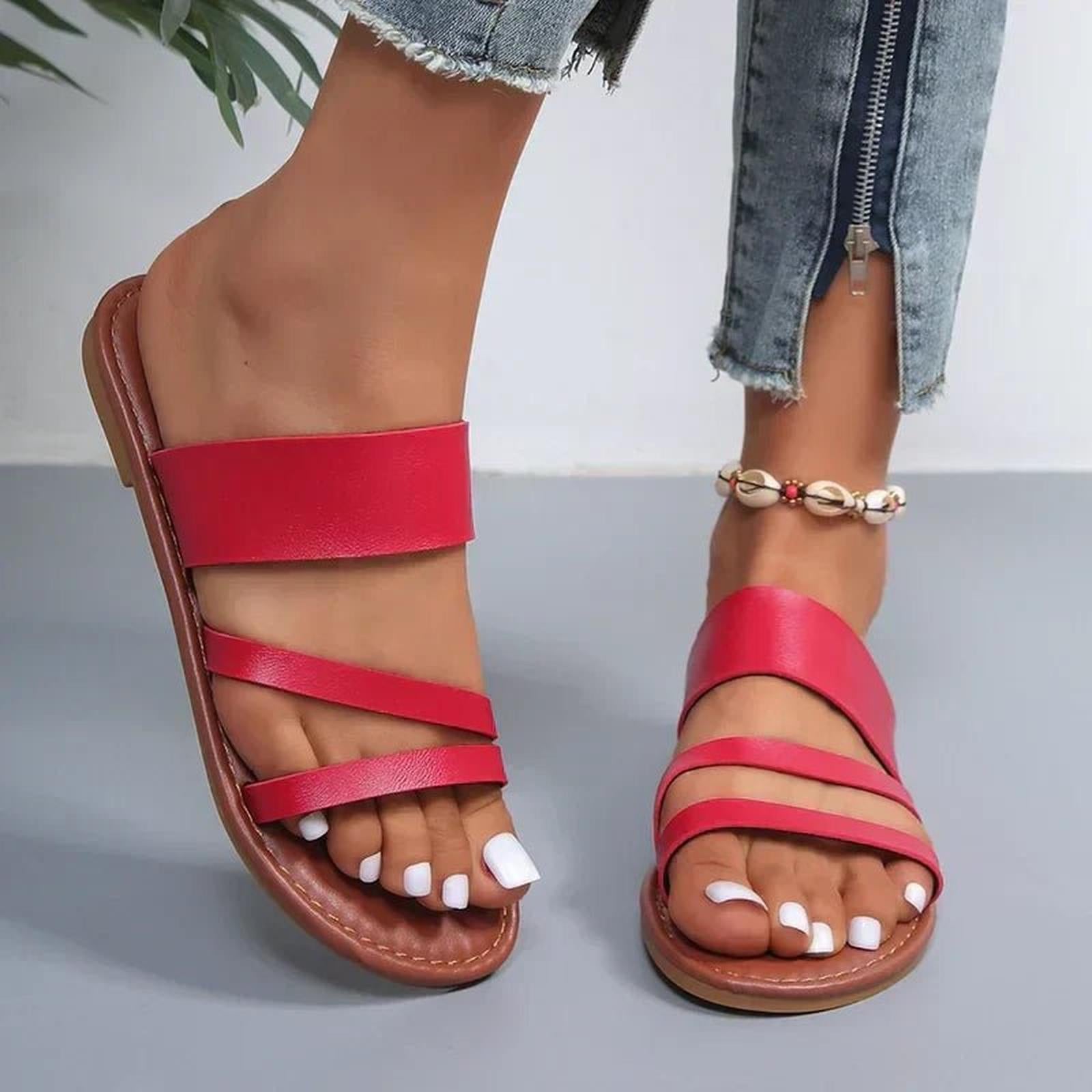 Leanna | Women's Multi-Strap Open Toe Slip On Slides