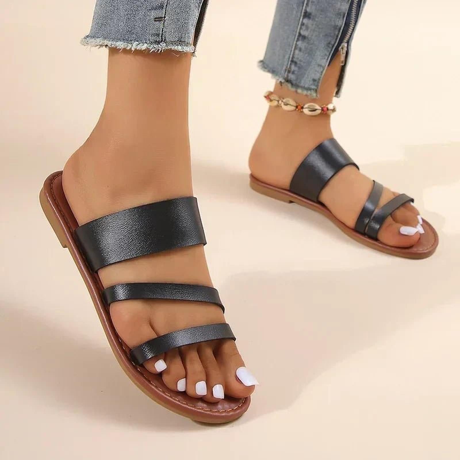 Leanna | Women's Multi-Strap Open Toe Slip On Slides