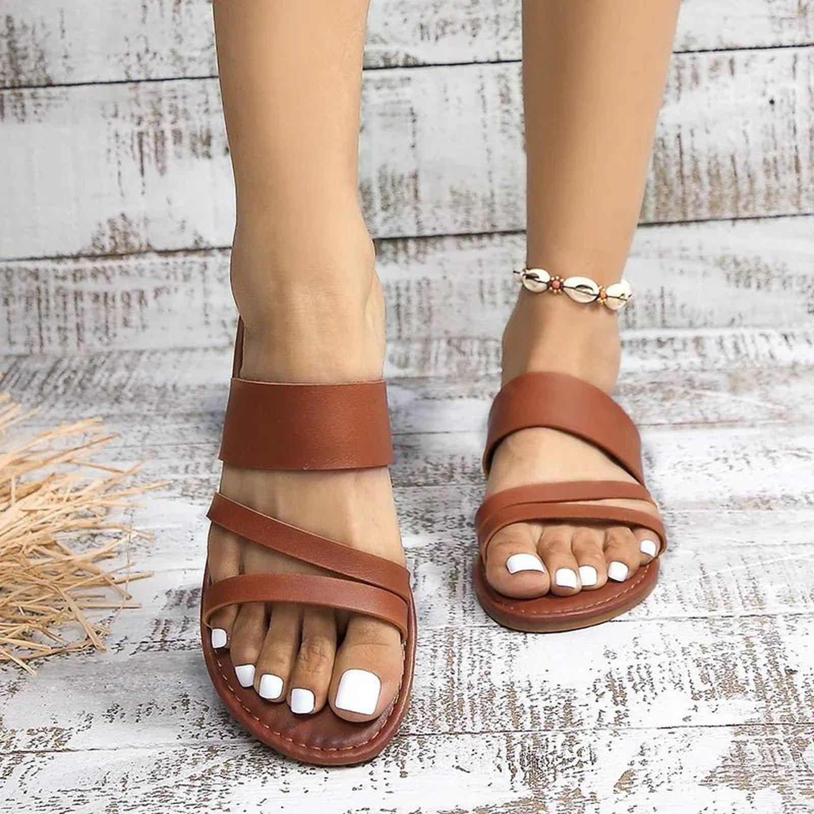 Leanna | Women's Multi-Strap Open Toe Slip On Slides