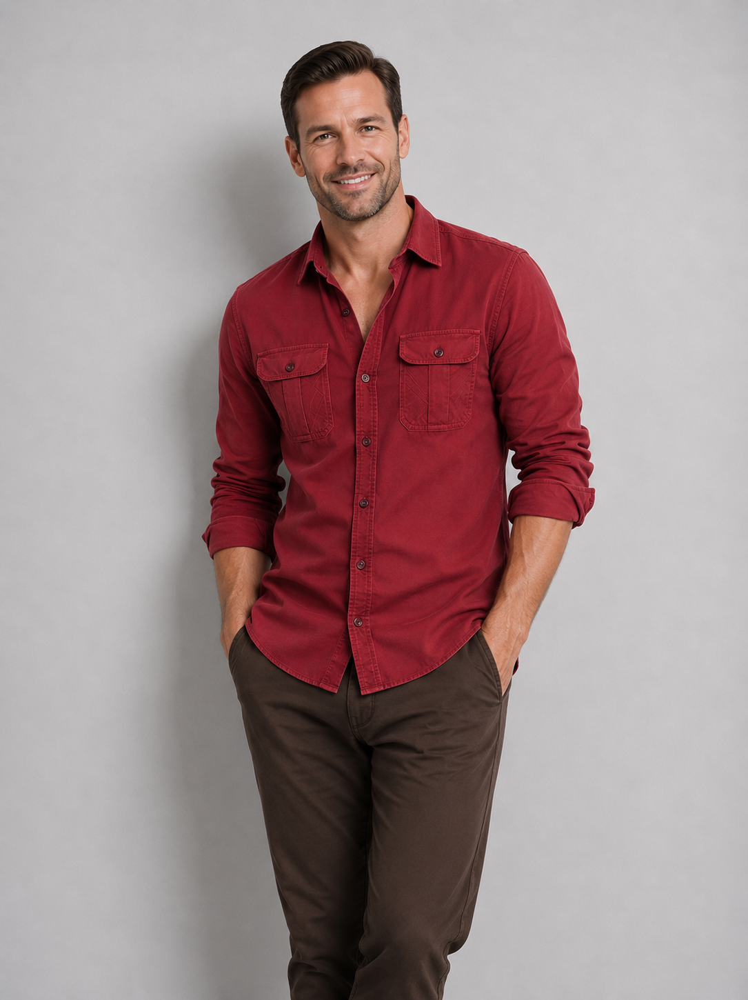 Leonard | Men's Chest Pocket Collared Button Front Shirt