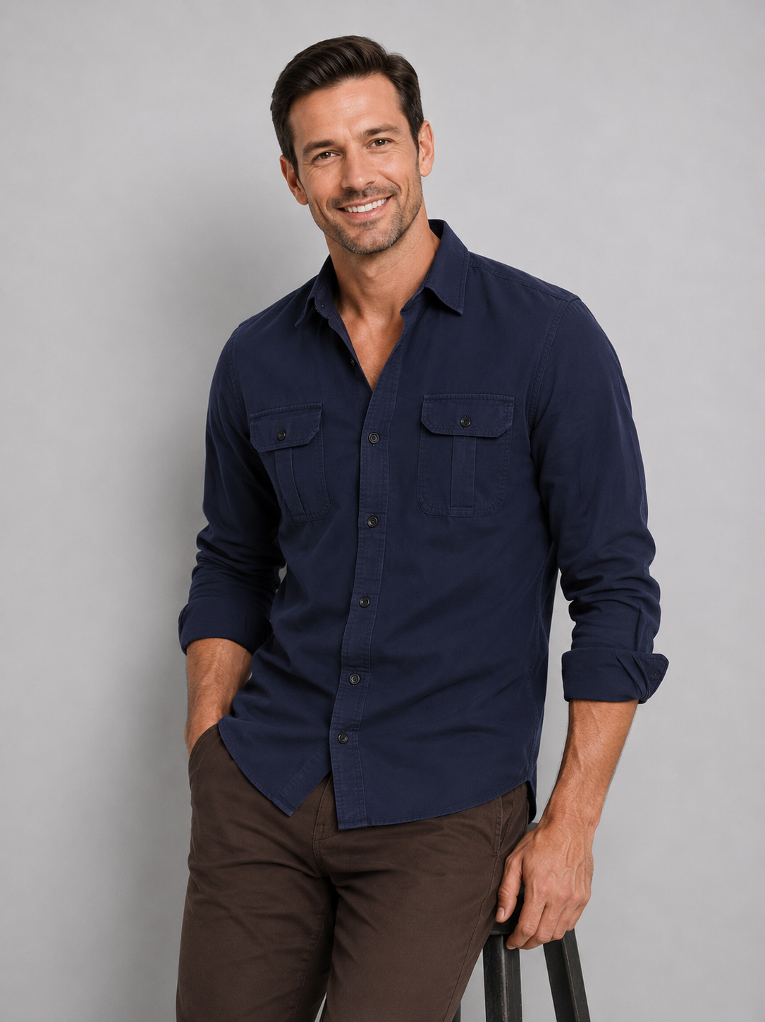 Leonard | Men's Chest Pocket Collared Button Front Shirt