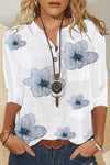 Leslie | Women's Floral Button Front V-Neck Half Sleeve Blouse