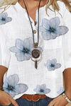Leslie | Women's Floral Button Front V-Neck Half Sleeve Blouse