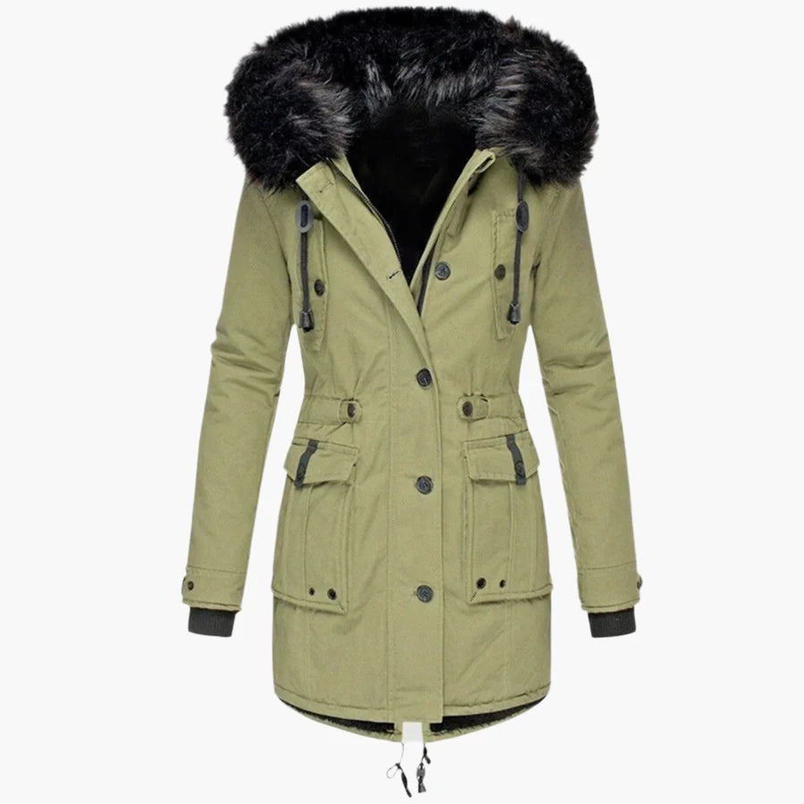 Lexi | Women’s Long Sleeve Button Front Drawstring Winter Parkas Coat