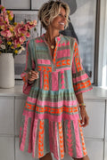 Lina | Women’s Geometric Print Short Sleeve Knee Length Dress