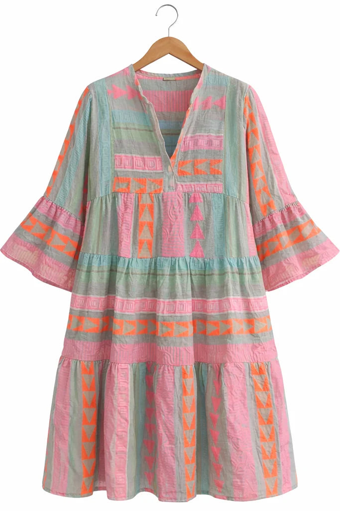 Lina | Women’s Geometric Print Short Sleeve Knee Length Dress