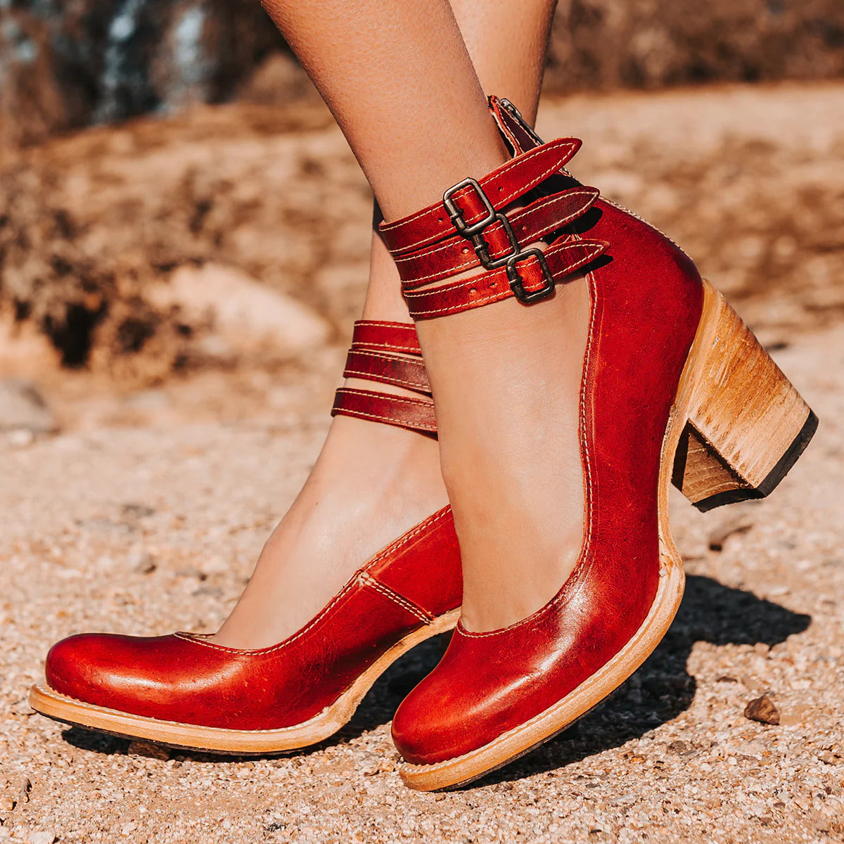 Linda | Women’s Closed Toe Block Heel Ankle Strap Sandals