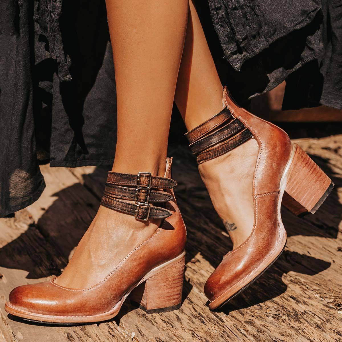 Linda | Women’s Closed Toe Block Heel Ankle Strap Sandals
