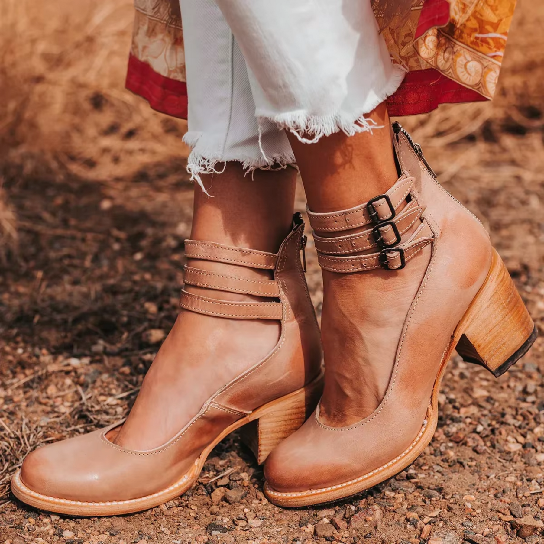 Linda | Women’s Closed Toe Block Heel Ankle Strap Sandals