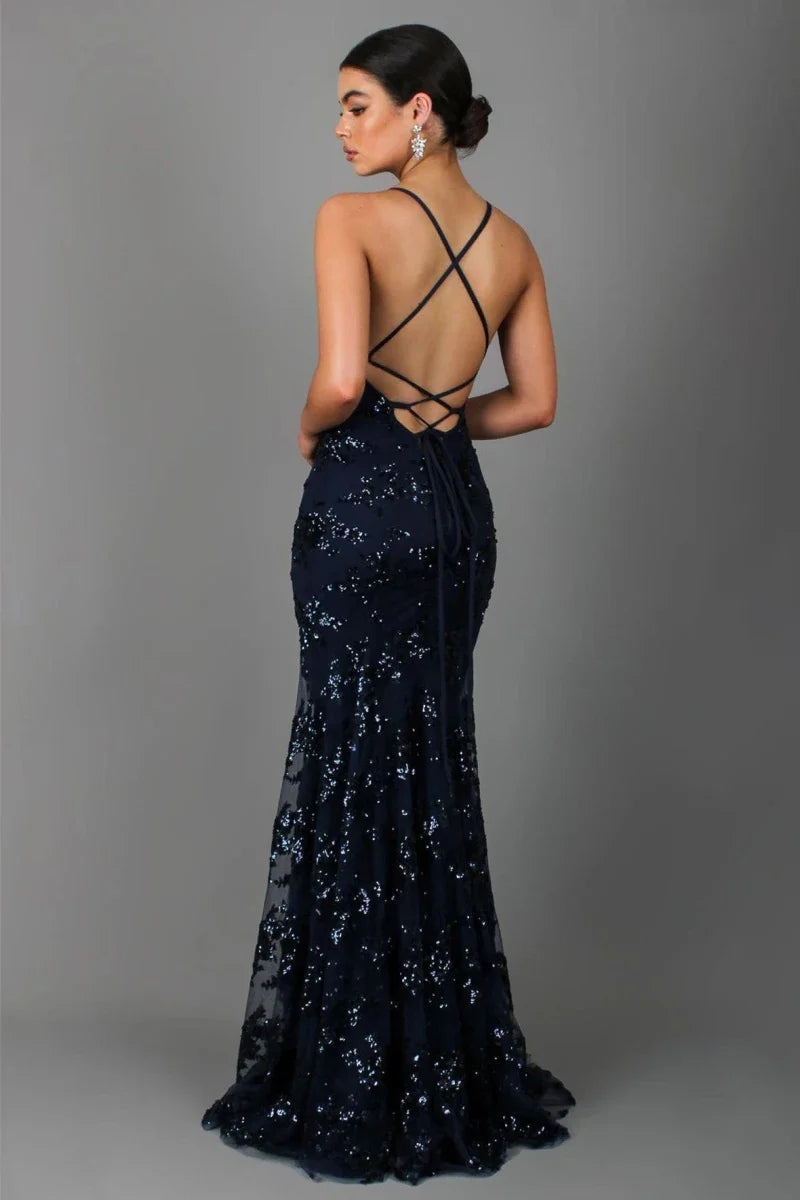 Linda | Women’s Open Back V-Neck Evening Maxi Dress