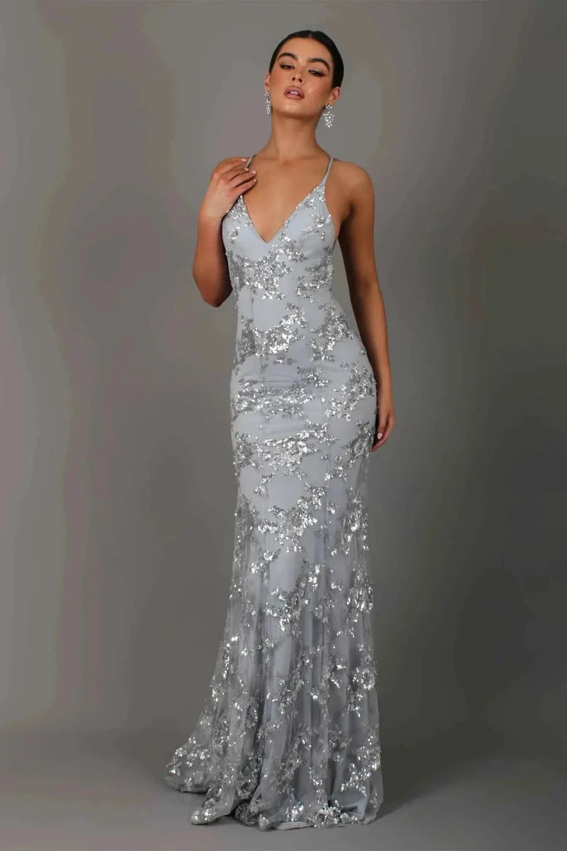 Linda | Women’s Open Back V-Neck Evening Maxi Dress