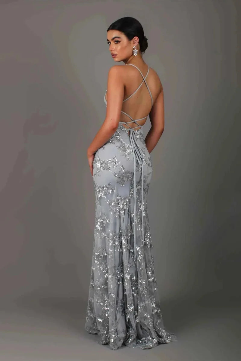 Linda | Women’s Open Back V-Neck Evening Maxi Dress