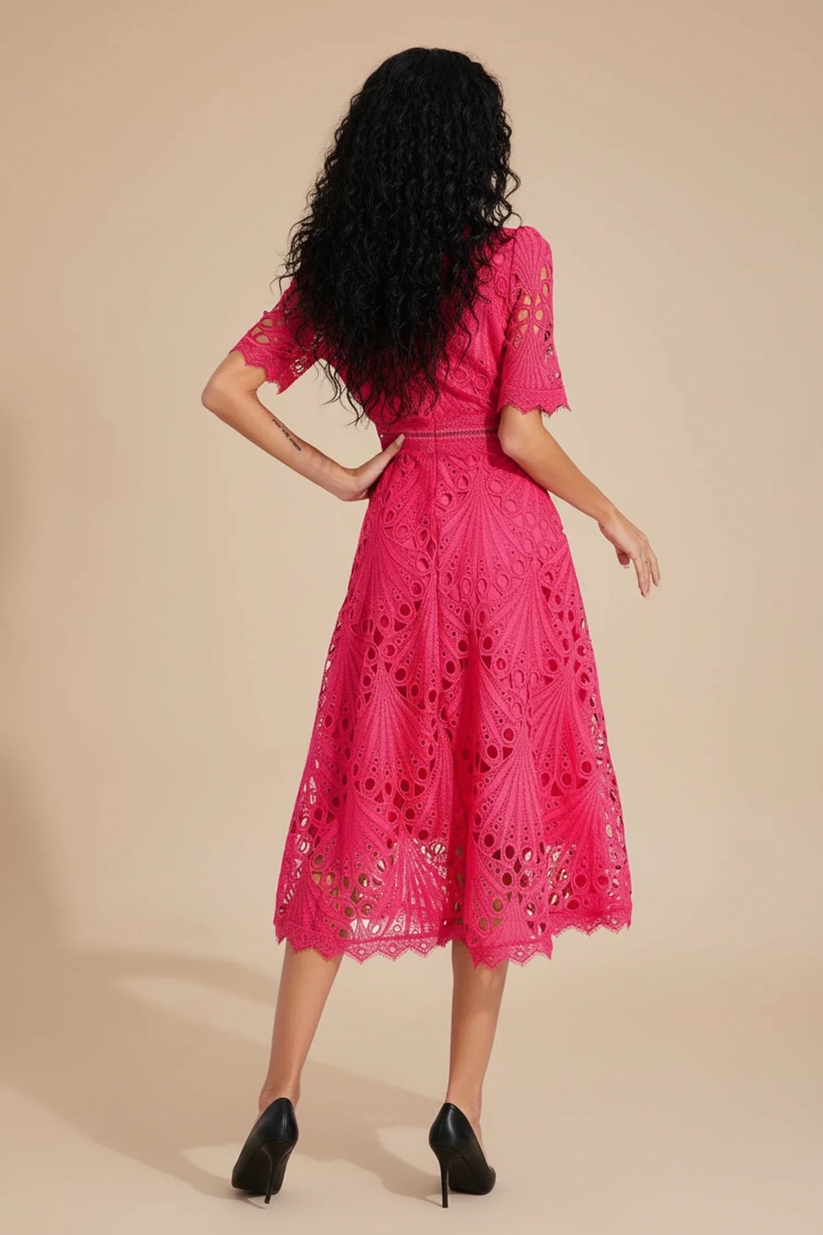 Lindsey | Women's A-Line Short Sleeve Wedding Guest Dress