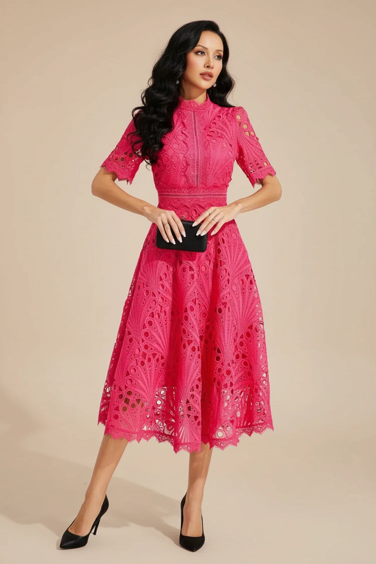 Lindsey | Women's A-Line Short Sleeve Wedding Guest Dress