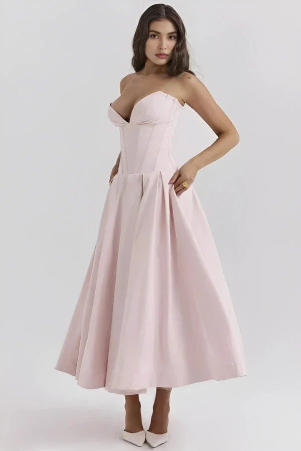 Lisa | Women’s Strapless Corset-Style Pleated Midi Dress