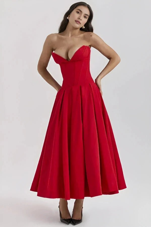 Lisa | Women’s Strapless Corset-Style Pleated Midi Dress